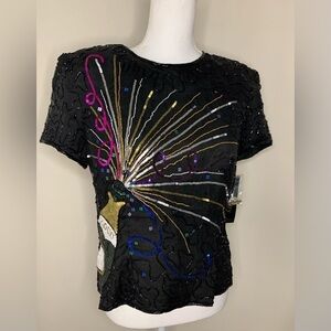 NWT Chaudry Y2K Champagne Top Silk Sequin Beaded Party Women Large